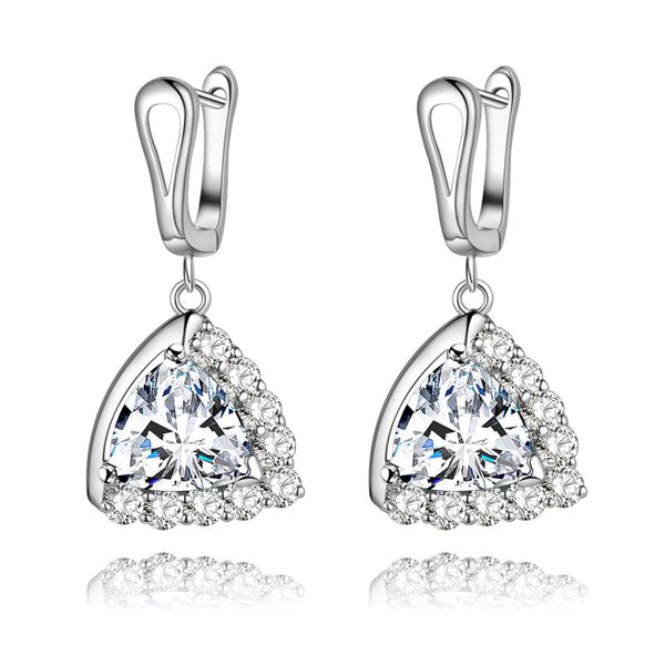 

vecalon 4 colors women dangle earring triangle cut 2ct diamond cz 925 sterling silver party wedding drop earrings for women, Golden;silver