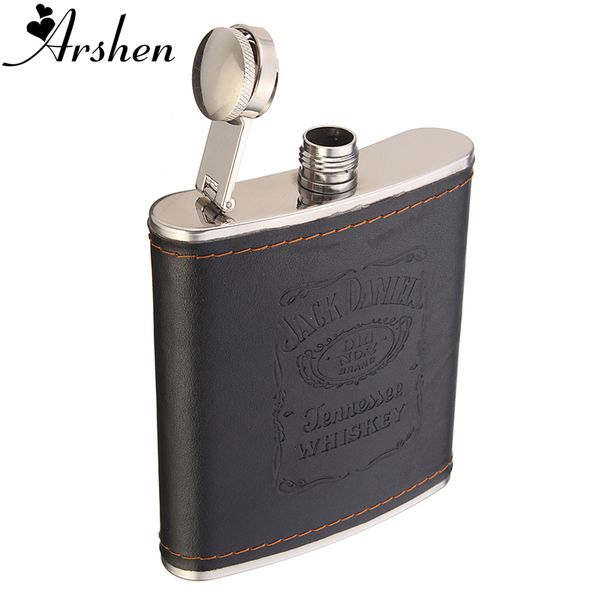 

arshen 7oz stainless steel hip flask flagon liquor whiskey wine pot leather cover bole travel tour barware