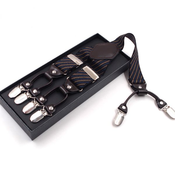 

man's suspenders black leather new6 clips braces male vintage casual suspensorio trousers strap father/husband's gift 3.5*120cm, Black;white