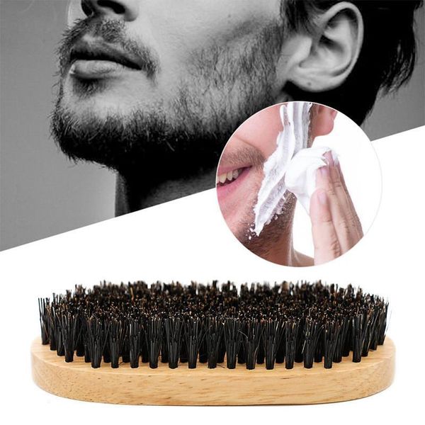 Men Boar Bristle Beard Mustache Hair Brush Comb Palm Soft Round