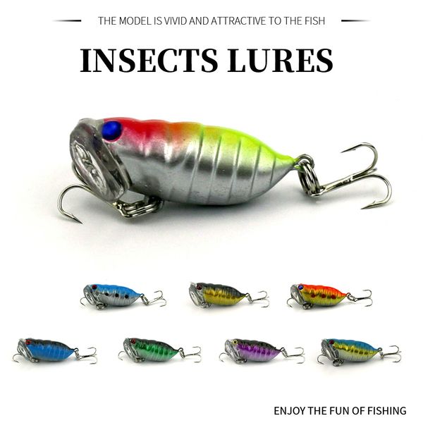 Hengjia 30pcs Cicada rígido Lure Bait Top Água Floating Pesca Lure Insect Crankbait isca isca quatro centímetros 4,4g 8 Ganchos iscas artificiais