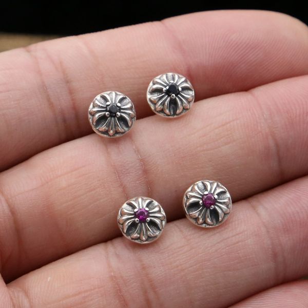 

Personalized 925 sterling silver vintage jewelry American style antique silver hand-made designer cross stud earrings for women & men