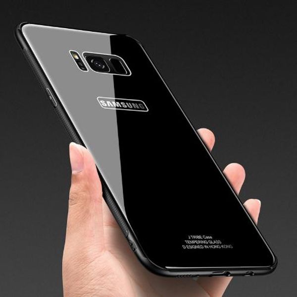 

tempered glass protective phone case for iphone 7 8 6+ samsung galaxy s8 s9 plus luxury glitter slim silicone tpu frame hard full back cover