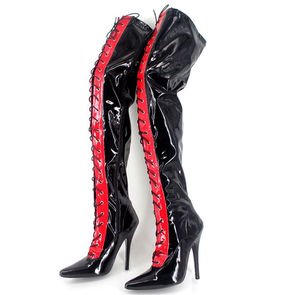 

2018ss factory outlet fashion lace pointed high heel fashion boots real picture large size knee dancing boot, Black