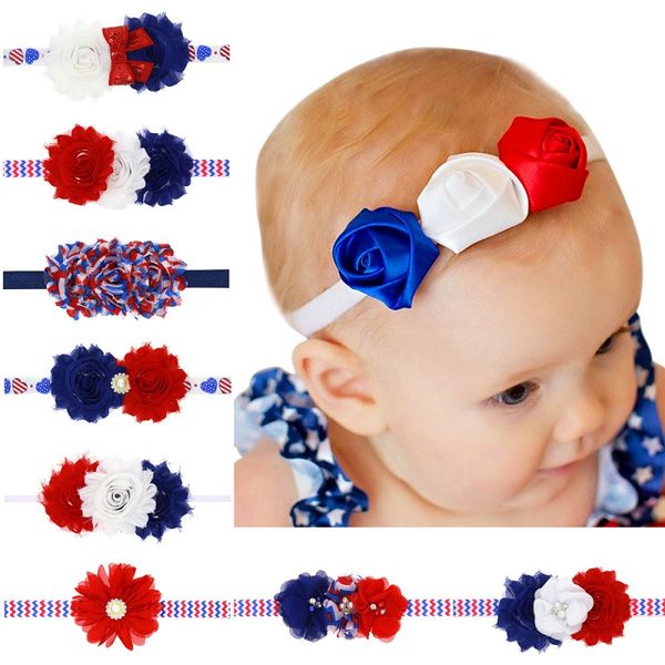 

colorful fashion spring summer national day floral elastic shabby flower kids girl baby headband toddler flower hair band, Slivery;white