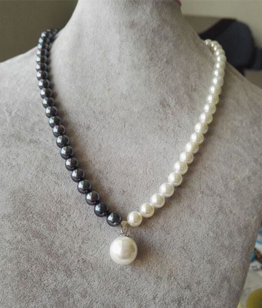 

раковина жемчужные украшения, 8 мм круглый белый черный цвет оболочки жемчужное ожерелье, Golden;silver