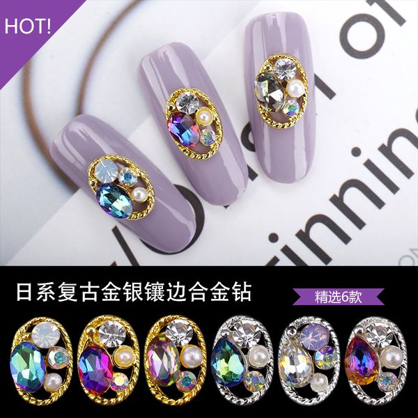 

bohemia 1pc mix shape pearl nail art ab rhinestones crystal bow tie alloy bow knot for exaggerated nails decorations accessories, Silver;gold