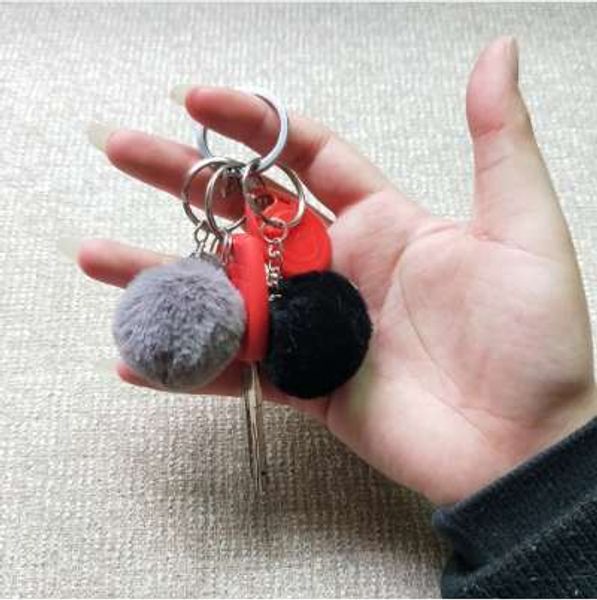 

fluffy pompon fur ball key chain for women faux rabbit fur pompom keychain trinket charm bag key ring holder jewelry gift 4cm, Silver