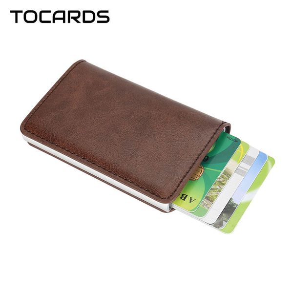 

Vintage Retro Holder Multifunction Automatic Aluminium Alloy Male Business ID Cards Case Mini Wallet Purse for Men