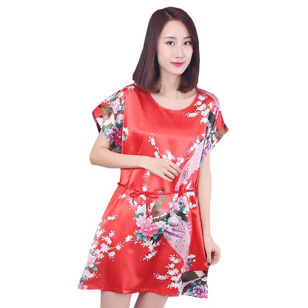 

Summer New Women Nightgown Loose Red Night Dress Sexy Rayon Sleep Shirt Peacock Sleepwear Lady Home Clothes Short Night Dress