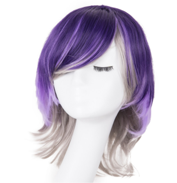 

cosplay wig synthetic short wavy hairpiece heat resistant carnival costume halloween party women inclined bangs hair, Black