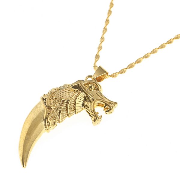 18K реальное золото покрытием ожерелье ретро Дракон Волк зубы кулон ожерелье животных кулон ожерелье