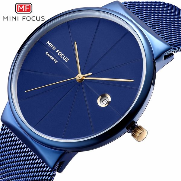 

minifocus fashion simple mens wristwatch stainless steel mesh strap blue quartz clock luxury business watch for male white black, Slivery;brown