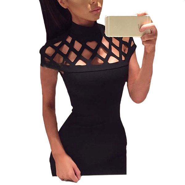 

women package hip bodycon dress dress black hollow out club mini dresses short sleeve summer slim pencil vestidos, Black;gray