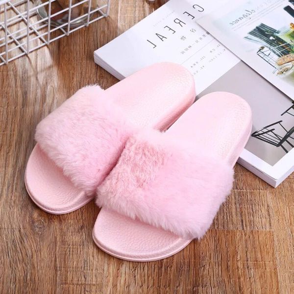 

slippers womens zapatos mujer ladies slip on sliders fluffy faux fur flat new fashion female casual slipper flip flop sandal a19, Black