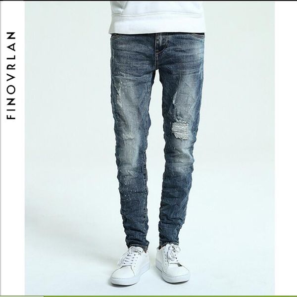

men jeans pants solid pleated slim motorcycle pants full length trousers summer splicing light button denim straight ti, Blue