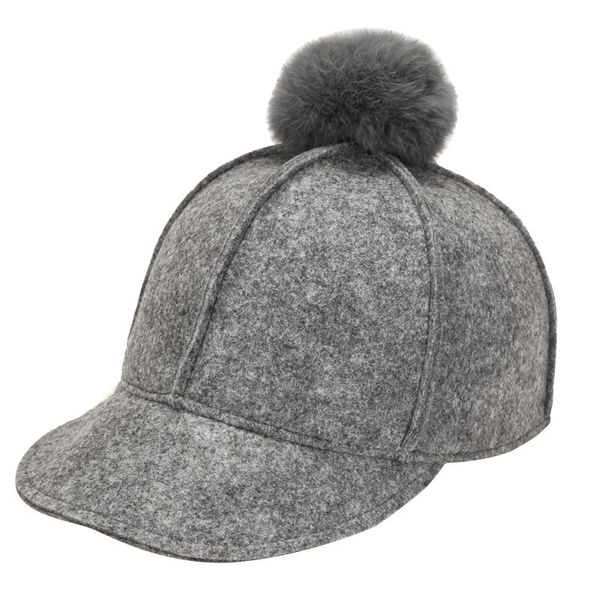 

2018 winter cap for women pure color baseball cap woollen baseball hats faux fur pompom ball fitted casual snapback hat, Blue;gray