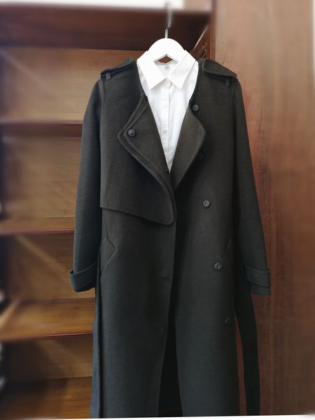 

women wool coat 100% woolen coat 2018 new fashion designer women's female epaulet medium length outerwear trench, Black