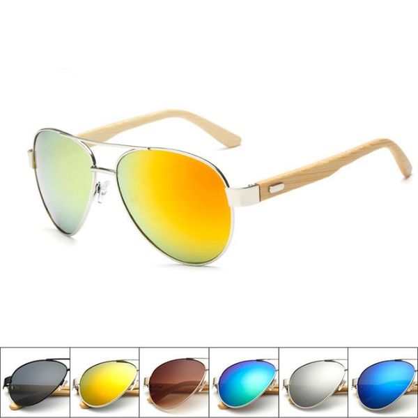

10 metal pilot bamboo sunglasses women men gradient mirrored sun glasses anti uv spectacles wooden eyewear 1510 glasses drive oculos de sol, White;black