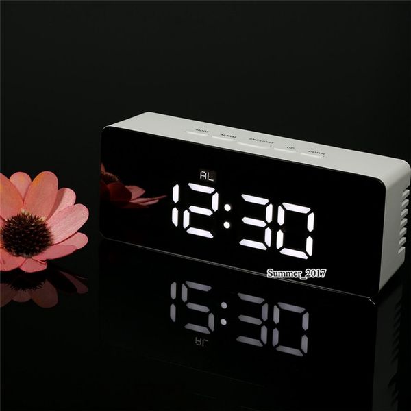 

usb charging led digital alarm clock night light temperature display mirror thermometer digital clocks touch sensing table lamp