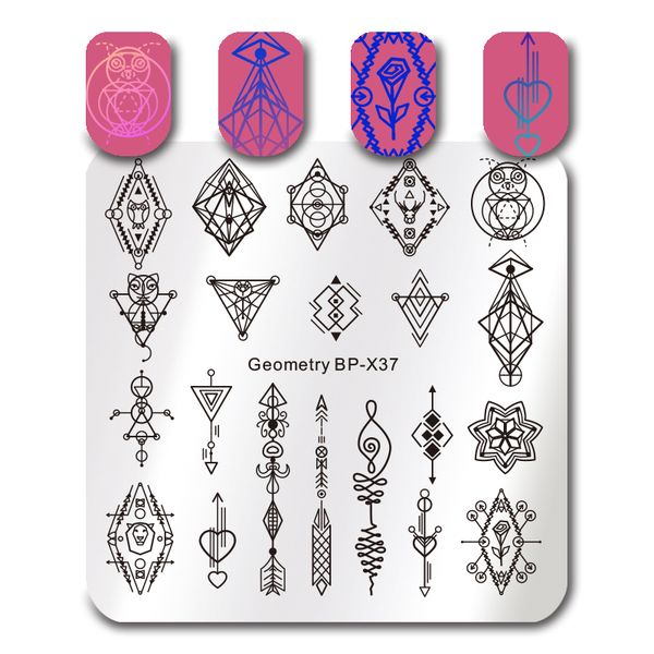 

born pretty nail art stamping plate french tips floral desserts circus sketches square image stencil template nail art plate, White