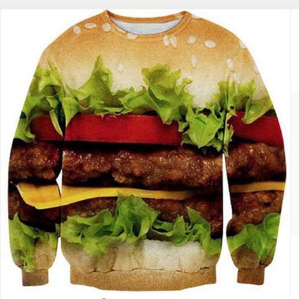 

new funny fashion hamburger 3d sweatshirts men women sweats jumper hoodies pullovers casual outerwear, Black