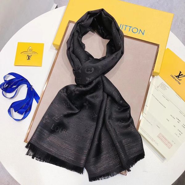

2020 spring/summer fashion silk scarves design silk shawl shiny gold and silver thread silk scarf fashion men and women soft thin scarf, Blue;gray