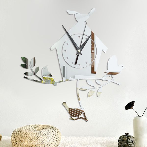 

free shipping diy bird nest acrylic mirror wall stickers wall clock stickers home decoration
