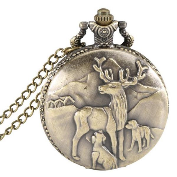 

boutique flip pocket watch vintage large bronze pocket watch quartz reunion deer, Slivery;golden
