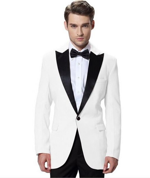 2018 Nova Chegada Ternos de Casamento Branco Para Homens Preto Xale Lapela Tuxedos Da Manhã Para Homens Padrinhos Ternos 2 Peças Melhor Homem Ternos Do Noivo