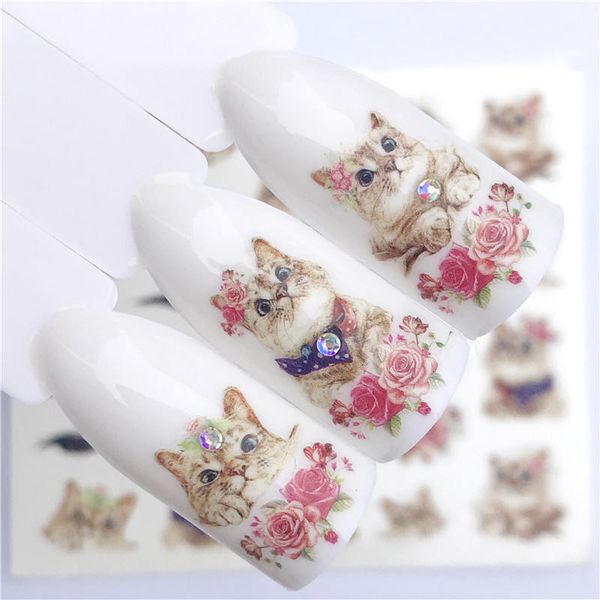 

zko 1 pc nail sticker leading knotted cat/flower beauty water transfer stamping nail art tips decor manicure deca, Black