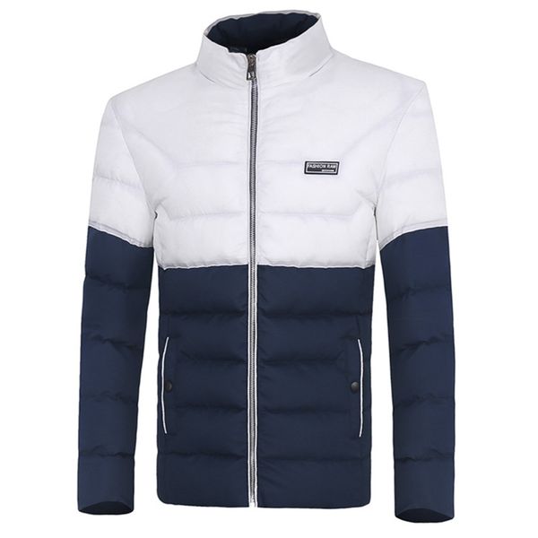 

men's zip up two tone padded jacket padded coat winter warm cotton coat zip thick down winter jacket stand collar long sleeves, Black