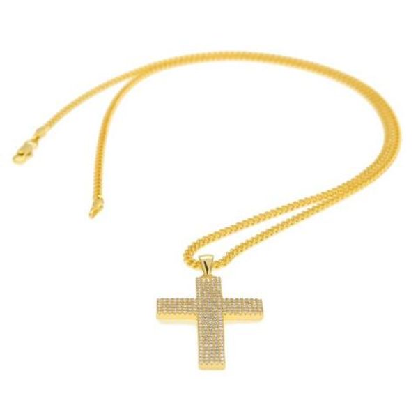 

горячие продажи новое прибытие bling bling обледенелый микро проложить полный горный хрусталь крест ожерелье золото серебро цвет мода мужска, Silver