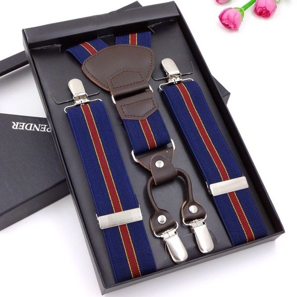 

3.5cm mens suspenders solid color 4 clip-on braces elastic adjustable business trousers suspender with gift package, Black;white