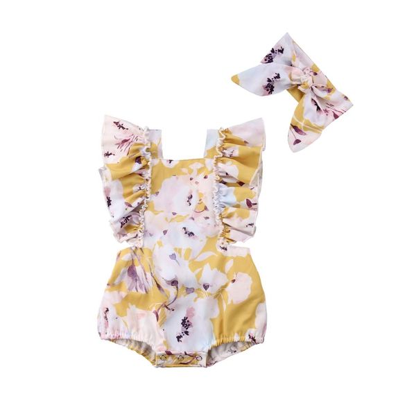 

infant newborn baby girls cotton ruffles sleeveless bodysuit outfits jumpsuit sunsuit size 0-24m, White
