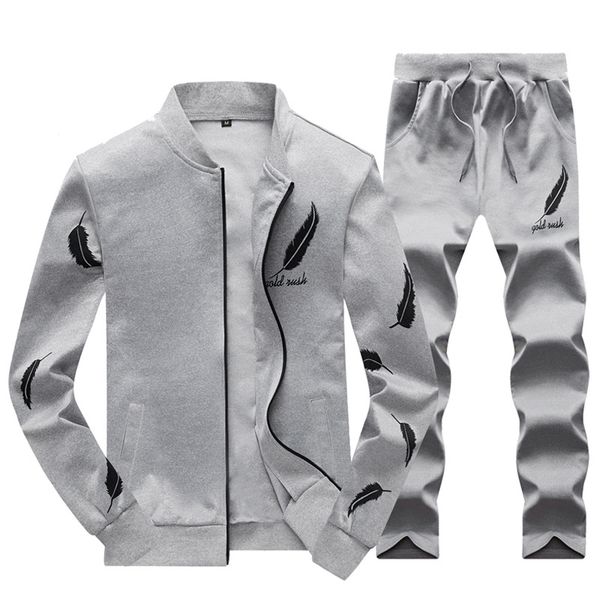 

fashion sportswear men spring autumn set long sleeve sweat suits hoodies tracksuit sweatshirt trousers jacket + pants exercise, Gray