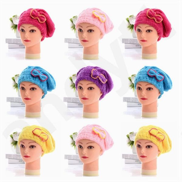 

fashion bowknot coral velvet bathing cap dry hair cap thickening wiping hair water uptake fast drying hat t7g003