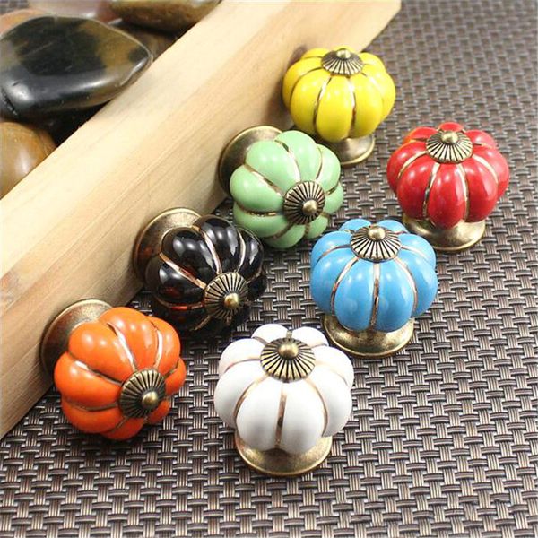 

5pcs vintage ceramic door knobs cabinet drawer wardrobe cupboard kitchen pull handle pumpkin shape of home furniture handles