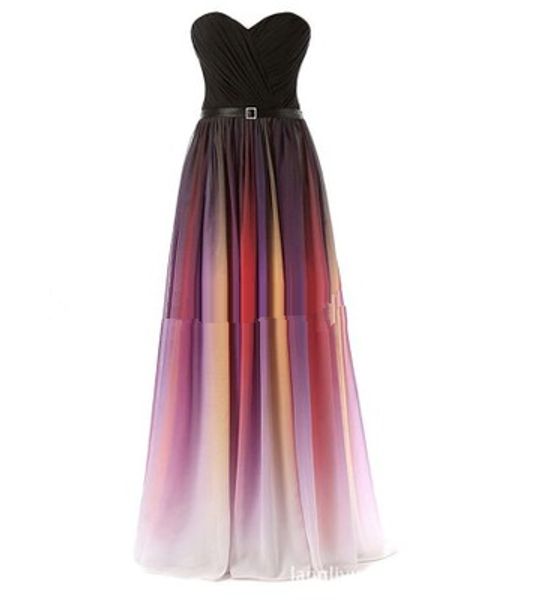 

2018 new gradient long a line chiffon prom evening dresses women formal gowns floor-length lace up party gown qc1109, Black