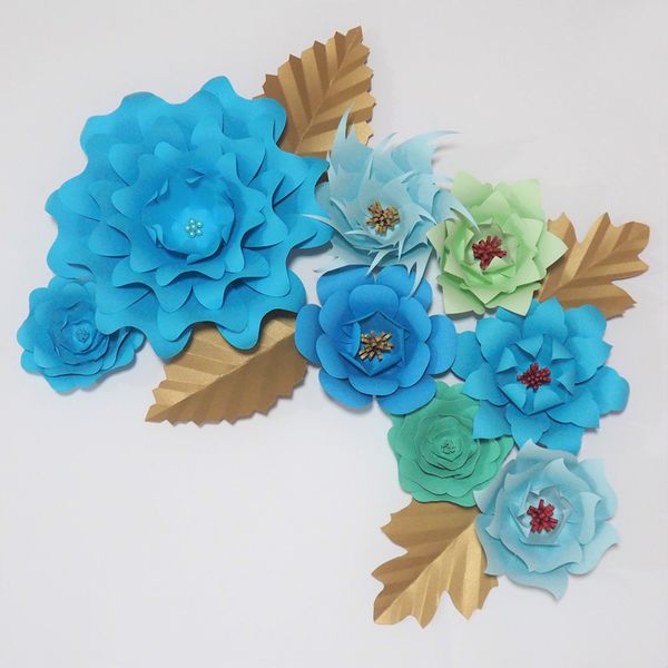 

diy 8pcs giant paper flowers 8pcs + 4pcs leaves flores artificiales fleur artificielle wedding & event backdrop party baby nursery