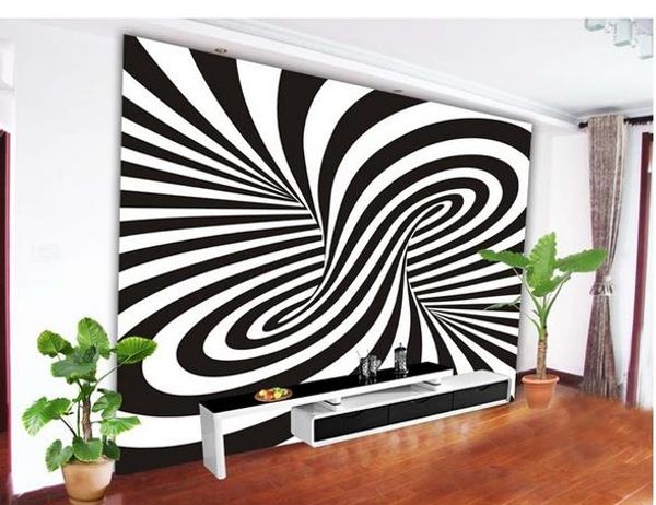 

современная гостиная обои трехмерный черно-белый вихрь иллюзия фон стены