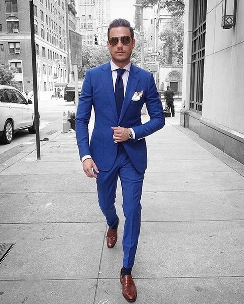 Personalizado azul real ternos masculinos verão fino ajuste smoking 2 peça blazer formatura noivo alfaiate ternos jaqueta calças 3091