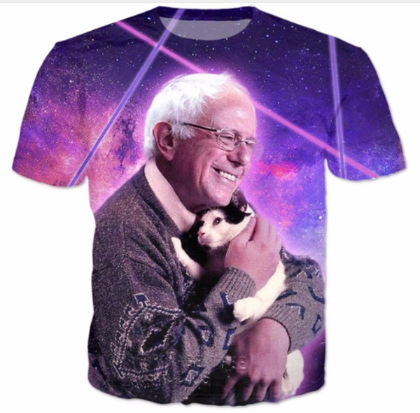 

bernie loves kitty cat in galaxy space t-shirt women men fashion clothing outfits tees t shirt u451, White;black