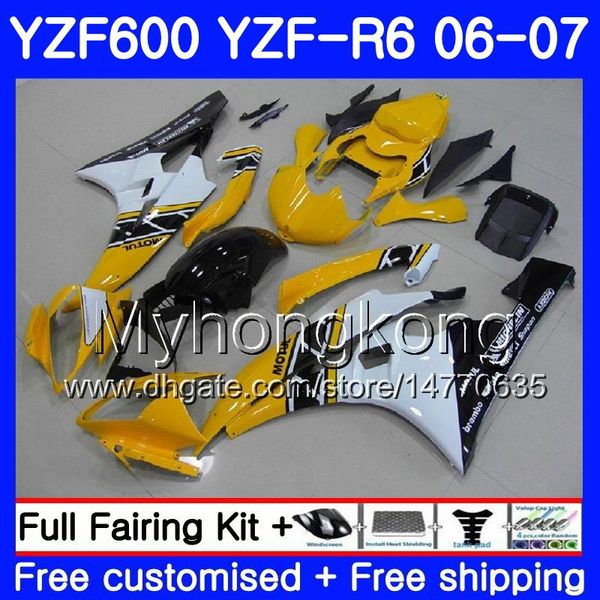 Корпус + бак для YAMAHA YZF R 6 YZF 600 YZF-600 Yzfr6 06 07 рама 233HM.9 YZF-R6 06 07 yzf600 YZF R6 желтый белый глянцевый 2006 2007 обтекатели комплект