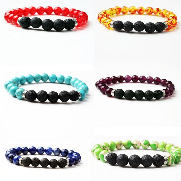 

8mm turquoise tiger's eye black lava stone chakra bracelets aromatherapy essential oil diffuser bracelet for women men jewelry, Golden;silver