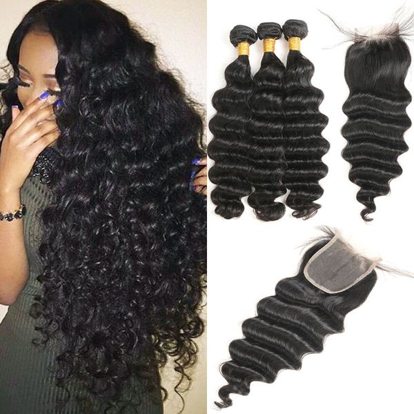 Loose Deep Wave 3 Bundles With Closure Malaysian Human Hair