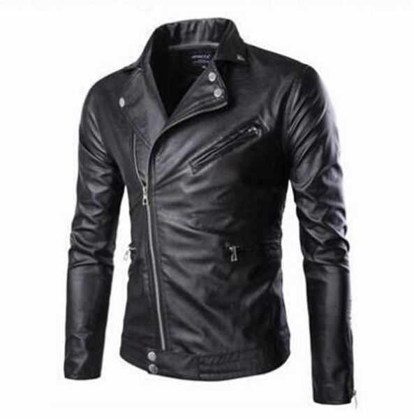 

men's fall european american and korean style slim british short style boutique blue hair stylist motorcycle leather coat /m-5xl, Black