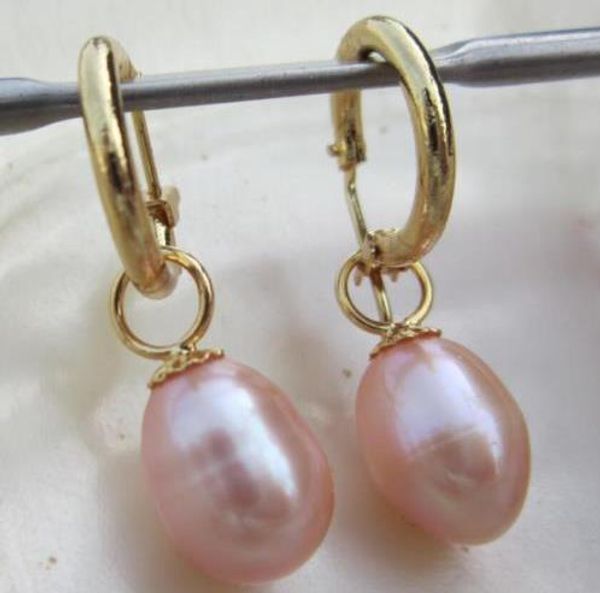 

a pair 11-13mm pink australian south sea pearl earrings hook 14k gold, Golden