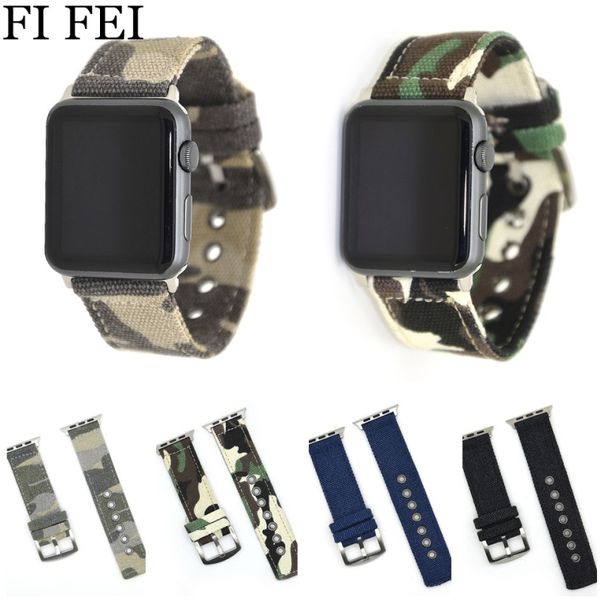 

fi fei camouflage woven nylon strap band 42 mm 38 mm wrist bracelet watchband series 3/2/1 38mm 42mm watch belt, Black;brown
