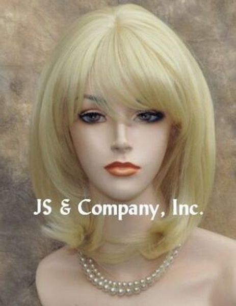 

human hair blend wig straight pale blonde face frame heat safe bangs, Black;brown